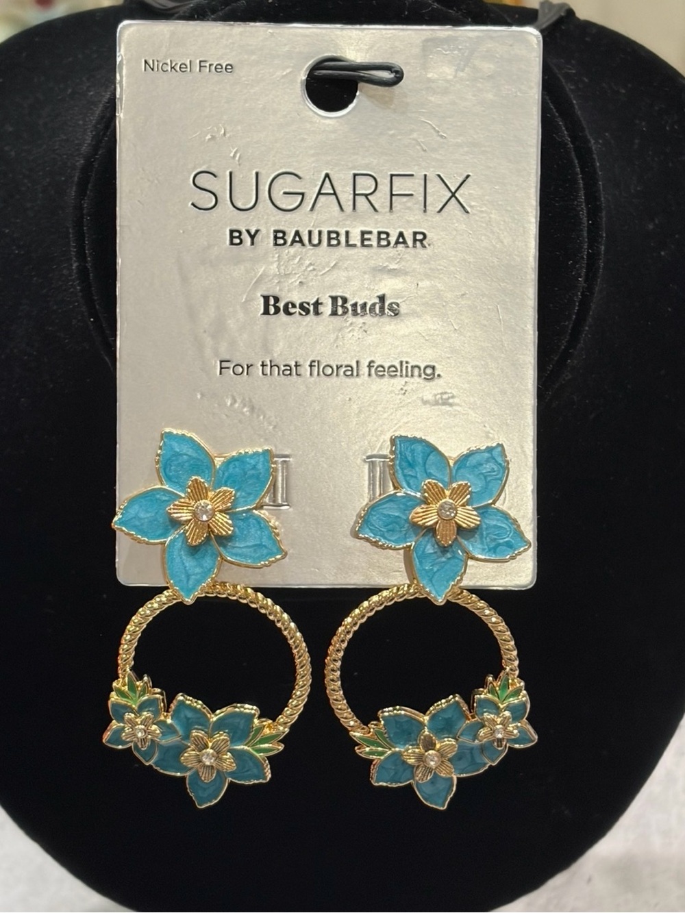 SUGARFIX by BaubleBar Best Bud Earrings Flowers Blue Floral NWT